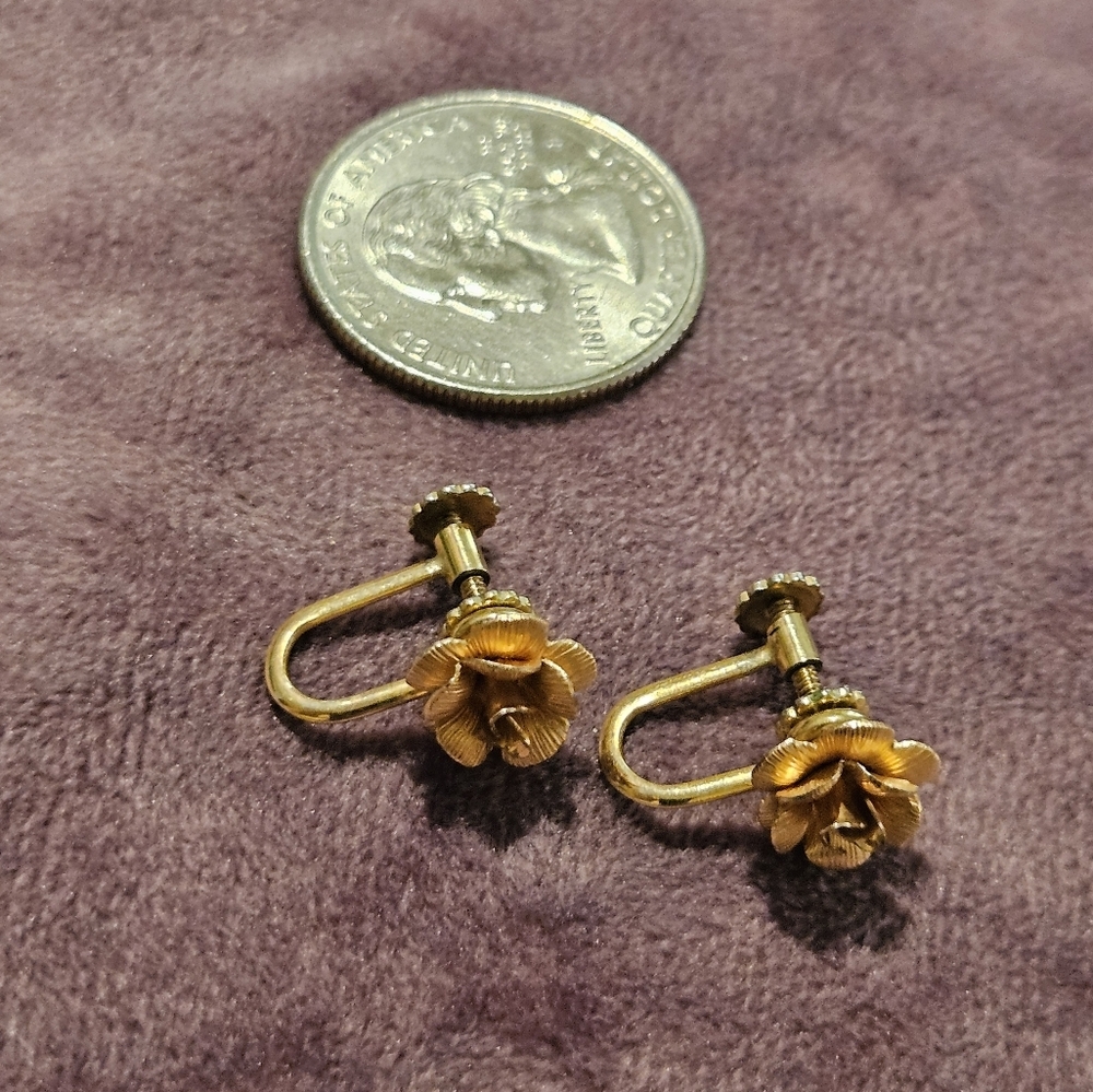 Krementz Pink Gold Plated Rose Screw Back Earrings